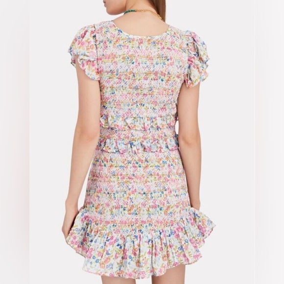 LoveShackFancy Floral Mini Dress Ruffle Cottagecore Pink Romantic Sundress - Picture 3 of 7